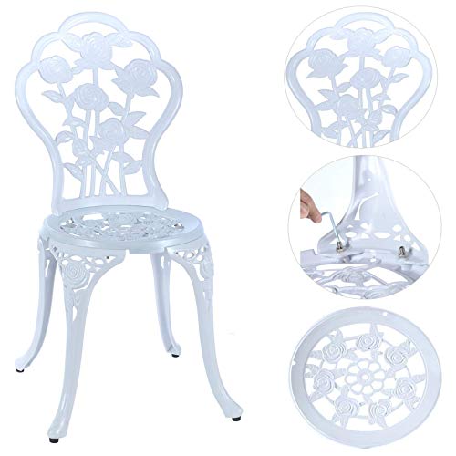Mandolin White Rose Cast Aluminum 5 Piece Patio Dining Bistro Set