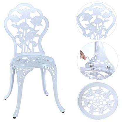 Mandolin White Rose Cast Aluminum 5 Piece Patio Dining Bistro Set