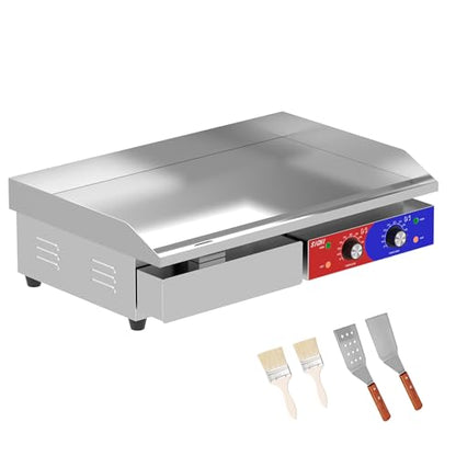 HTTSICHI 29’’ * 16’’ Commercial Electric Countertop Griddle -110V Flat Top Griddles w/ 122-572°F Adjustable Temperature and Non-Stick, 3000W Stainless Steel Electric Griddle w/ 10mm Thick Cast Iron
