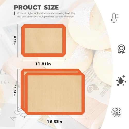 Silicone Baking Mat Set of 3, Silicone Baking Mats Cookie Sheet, Non-Stick Mats for Baking, Easy Clean & Reusable Oven Baking Sheet for Making Macaroons, Cookies
