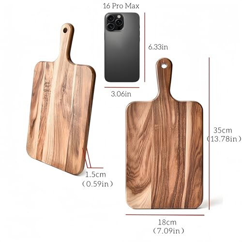 Eugelrom Acacia Wood Cutting Board with Handle - 14 x 7in, Wooden Chopping Board for Meat, Cheese, Bread, Fruits & Vegetables – Ideal Charcuterie & Serving Board, Durable Butcher Block