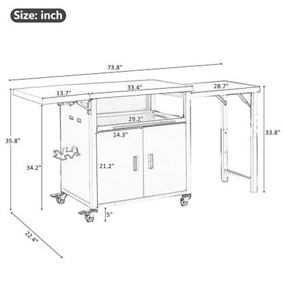 Merax Foldable Outdoor Kitchen Island & BBQ Prep Cart with Stainless Steel Top &Trash Rack & Lockable Wheels & Storage Cabinets – Portable Patio Dining Station for Grilling & Backyard & Camping, Gray