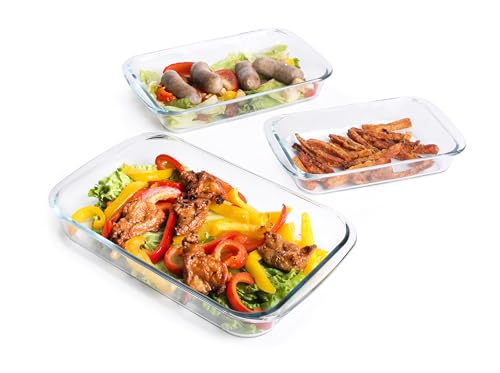 HUSANMP Set of 3 Basic Rectangular Tempered Glass Bakeware, Glass Baking Dishes Baking Pan Set - 1L,1.5L,2L