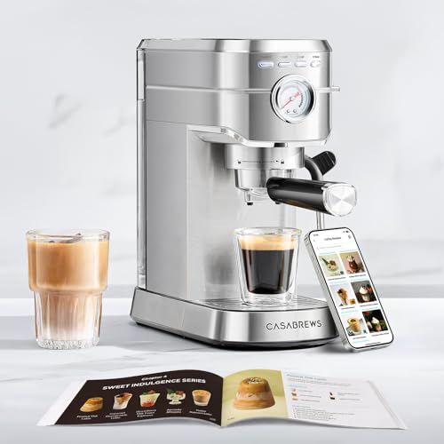CASABREWS CM5418 Espresso Machine 20 Bar, Compact Espresso Maker with Steam Milk Frother, Stainless Steel Coffee Machine with 34oz Removable Water Tank for Cappuccino, Small Latte Machine, Silver