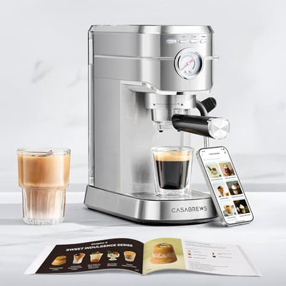 CASABREWS CM5418 Espresso Machine 20 Bar, Compact Espresso Maker with Steam Milk Frother, Stainless Steel Coffee Machine with 34oz Removable Water Tank for Cappuccino, Small Latte Machine, Silver