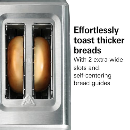 Hamilton Beach 2 Slice Toaster with Extra-Wide Slots, Bagel Setting, Toast Boost, Slide-Out Crumb Tray, Auto-Shutoff & Cancel Button, Defrost Function, Stainless Steel (22794)