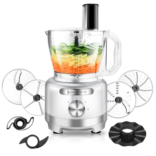 Homtone 16 Cups Food Processor, Large Food Chopper with French Fry Cutter, 9 Functions 7 Blades for Shredding, Slicing, Doughing for Home Use, 3 Speeds, 600W