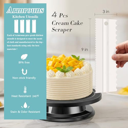 Armrouns 4 Pcs Cream Cake Scraper set, Plastic Decorating Sawtooth for baking, Sided Patterned Edge Stripe Edge Mousse Butter Cake Edge Tools Icing Smoother Kitchen Baking Cake Edge DIY Tool
