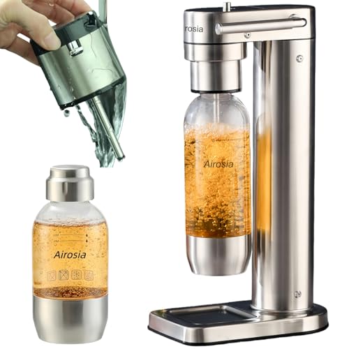 Carbonates Any Drink-Airosia Soda Maker Machine-304 Stainless Steel Sparkling Water Maker, Carbonator Machine with BPA Free Bottles(1L+0.5L) (CO2 Carbonator NOT Included)