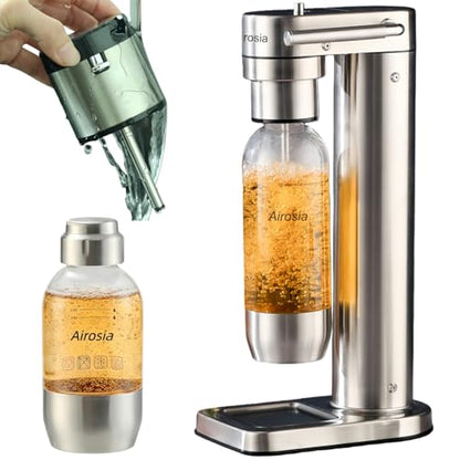 Carbonates Any Drink-Airosia Soda Maker Machine-304 Stainless Steel Sparkling Water Maker, Carbonator Machine with BPA Free Bottles(1L+0.5L) (CO2 Carbonator NOT Included)