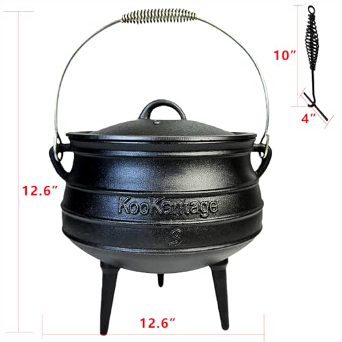 8-Quart Pre-Seasoned Cast Iron Cauldron - African Potjie Pot with Lid - 3-Legged Pot for Even Heat Distribution - Outdoor Cast Iron Dutch Oven Cookware for Campfire Cooking and Boiling