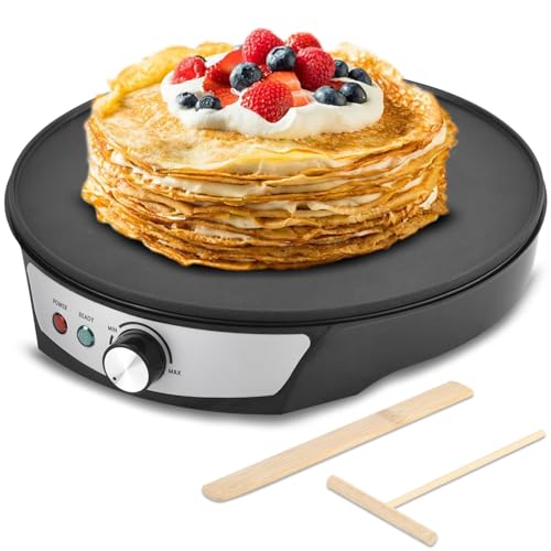 Vivicreate 12 Inch Electric Crepe Maker Nonstick Crepe Pan Griddle with Adjustable Temperature Control LED Indicator Lights Batter Spreader and Wooden Spatula for Pancakes Roti Tortillas Blintzes