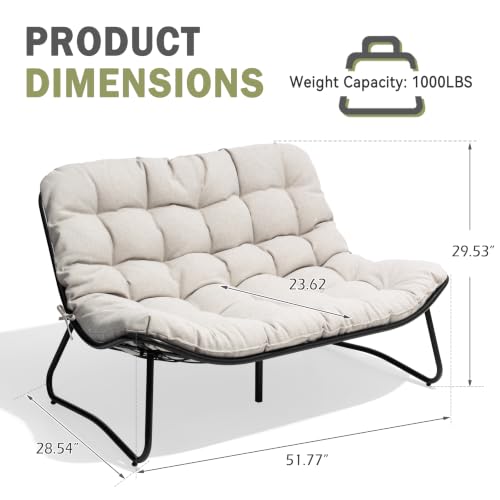 Outdoor Loveseat with Soft Cushion，Patio 2-Seat Boho Sofa (Beige)
