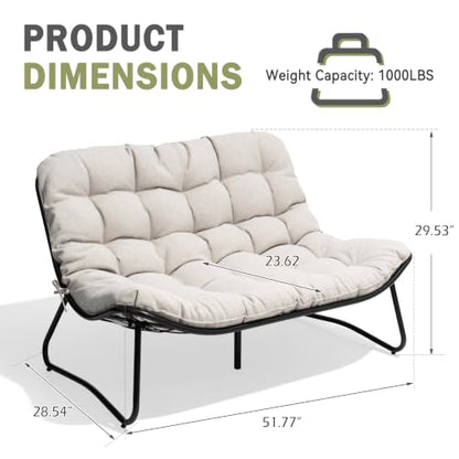 Outdoor Loveseat with Soft Cushion，Patio 2-Seat Boho Sofa (Beige)