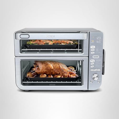 Ninja Air Fryer & Toaster Oven Combo with Thermometer | Double Stack XL | 12-in-1 | Smart Finish & DualZone Technology Cook 2 Meals at Once | Air Fry, Bake, Broil, Reheat | Stainless Steel | DCT651