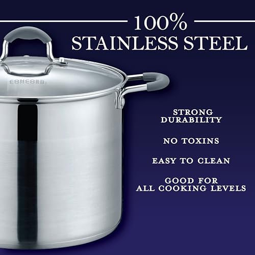 CONCORD Stainless Steel Stock Pot with Glass Lid (Induction Compatible) ((10 QT)