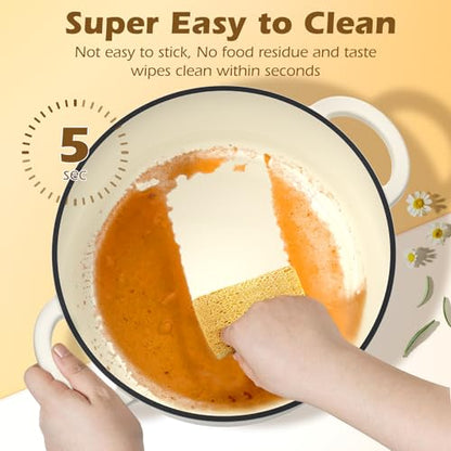 Umite Chef Enameled Cast Iron Dutch Oven-7QT Pot with Lid Cookbook & Cotton, Heavy-Duty Cookware for for Bread Baking, Braising, Stews, Marinate, Cook(Cream White)
