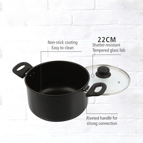 Dutch Oven, Aluminum Nonstick 5QT Kitchen Pot with Glass Lid, Cookware, Black