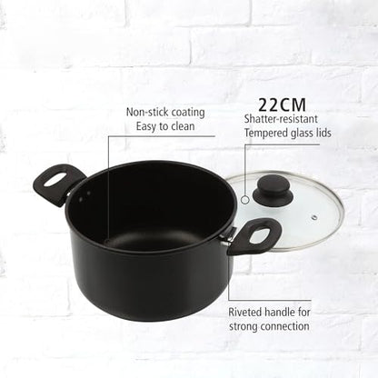 Dutch Oven, Aluminum Nonstick 5QT Kitchen Pot with Glass Lid, Cookware, Black