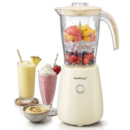 BevWizzy Small Blenders for Kitchen, 21oz Smoothie Blender, 350W Max, Ivory
