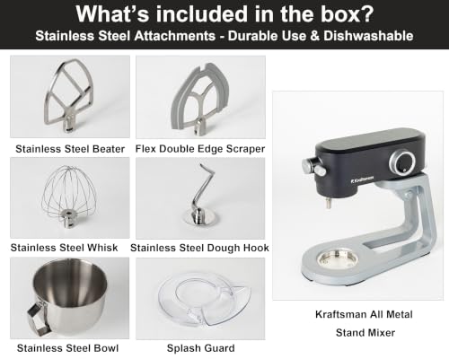 Kraftsman All Metal Stand Mixer DC Motor, Heavy Pizza Dough Mixer 5.3 QT