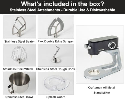 Kraftsman All Metal Stand Mixer DC Motor, Heavy Pizza Dough Mixer 5.3 QT