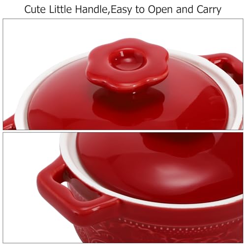 Hacaroa Set of 6 Mini Cocotte with Lid, 8 Oz Ceramic Ramekins with Handles, Small Casserole Dishes Individual Serving Pot for Baking, Soufflé, Soup, Cobbler, Oven Safe, 6 Colors
