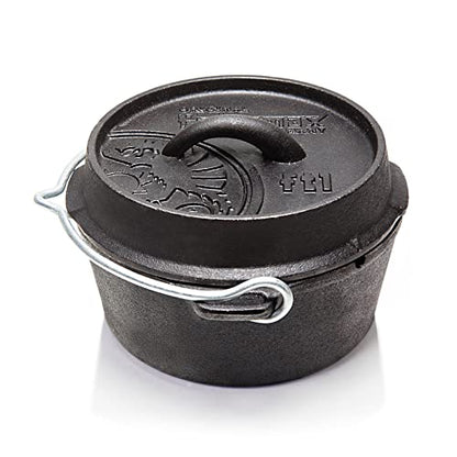 Petromax Cast Iron Dutch Oven for Cooking or Baking Outdoors Over a Campfire or in The Home Kitchen, Pre-Seasoned Cookware Conducts Heat Evenly, Flat Base, 1 Qt