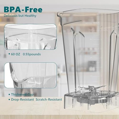 OMMO Blender 1800W, Professional High Speed Countertop Blender with Stainless Steel Blades, 60oz BPA Free Jar for Shakes and Smoothies, Ice and Fruits, Dishwasher Safe