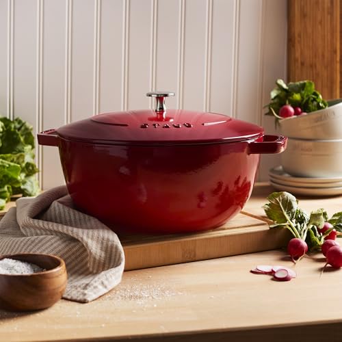 Staub Cast Iron Essential French Oven, Dutch Oven, 5-quart, serves 5-6, Made in France - Cherry