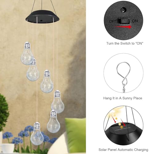 Solar Outdoor Lights Hanging Wind Chimes Bulb 4th of July Decorations Garden Lights LED Waterproof Solar Security Light Yard Decor Led Light Cool Stuff Fourth of July Decorations Birthday Gifts