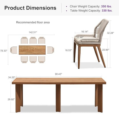 PURPLE LEAF 9 Pieces Dining Set Patio Metal Rectangular Table and Wicker Rattan Chairs for Outside Porch Garden Kitchen Modern Outdoor Furniture Sets