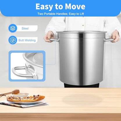 35L/30Qt Stainless Steel Stockpot, Kitchen Soup Big Cooking, Commercial Heavy Duty Canning Pot Stockpot with Lid and 2 Handles for Hotels Restaurants Kitchens Warehouses