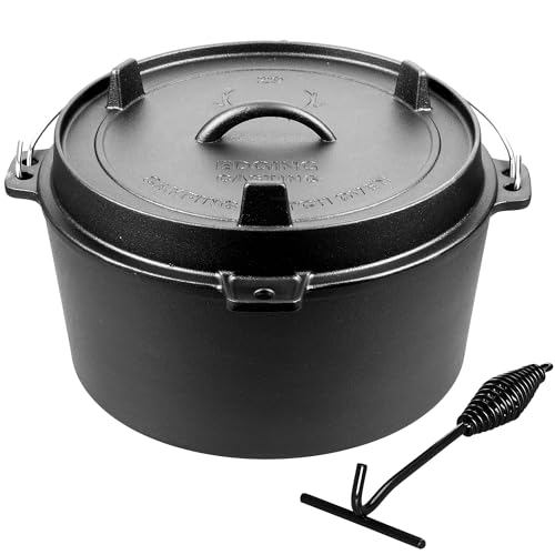 EDGING CASTING Pre-Seasoned Cast Iron Camping Dutch Ovens, Outdoor Camping Dutch Oven Pot with Lid Tripod, 8 Quart