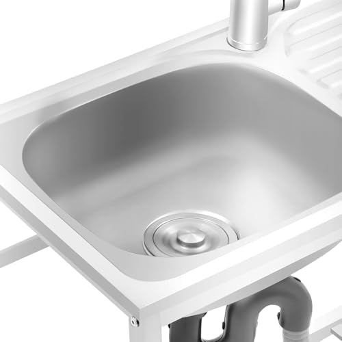 KWCWB Utility Sink,Outdoor Sink,Free Standing Stainless Steel Laundry Tub,with Cleaning Table&Storage Shelves for Garage, Restaurant, Kitchen,Camping, Backyard