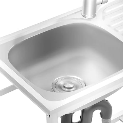 KWCWB Utility Sink,Outdoor Sink,Free Standing Stainless Steel Laundry Tub,with Cleaning Table&Storage Shelves for Garage, Restaurant, Kitchen,Camping, Backyard