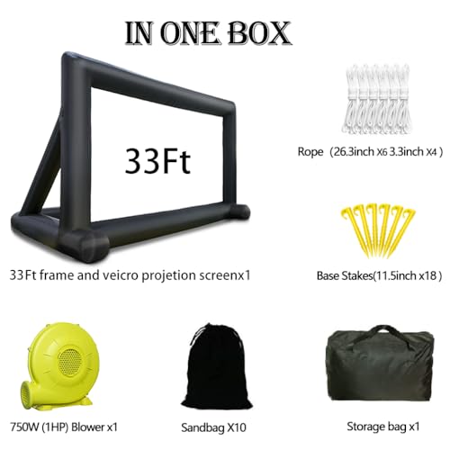 33ft Outdoor Inflatable Movie Screen, No Seam Projector Screen with Air Blower, Support Front & Rear Projection