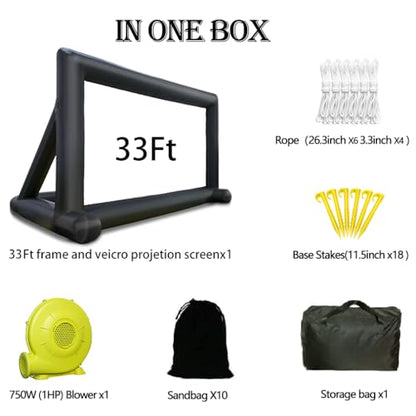 33ft Outdoor Inflatable Movie Screen, No Seam Projector Screen with Air Blower, Support Front & Rear Projection