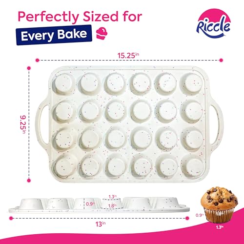 RICCLE 2 Pack Silicone Mini Muffin Pan with Metal Reinforced Frame, 24-Cup Mini Cupcake Pans, Mini Muffin Silicone Molds, Silicone Muffin Pans for Baking - Oven & Dishwasher Safe, BPA-Free