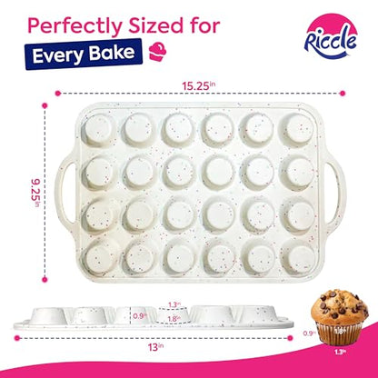 RICCLE 2 Pack Silicone Mini Muffin Pan with Metal Reinforced Frame, 24-Cup Mini Cupcake Pans, Mini Muffin Silicone Molds, Silicone Muffin Pans for Baking - Oven & Dishwasher Safe, BPA-Free