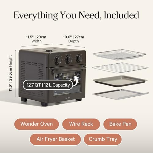 Our Place Wonder Oven | 6-in-1 Stainless Steel Air Fryer Toaster Oven Combo with Basket, Rack, Pan & Tray | Compact 13 QT Countertop Capacity - Toast, Roast, Bake, Reheat, Broil & Steam | Char