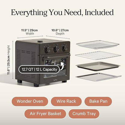 Our Place Wonder Oven | 6-in-1 Stainless Steel Air Fryer Toaster Oven Combo with Basket, Rack, Pan & Tray | Compact 13 QT Countertop Capacity - Toast, Roast, Bake, Reheat, Broil & Steam | Char
