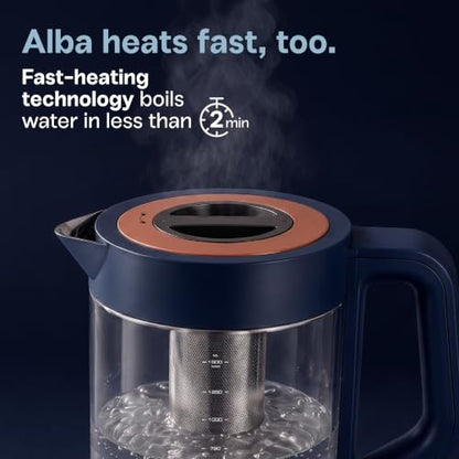 Viante Alba Electric Tea Kettle, Infuser, No Plastic, 1.5L, Midnight Blue