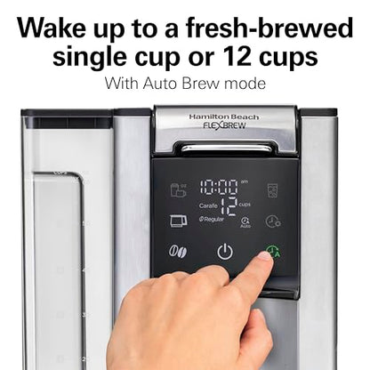 Hamilton Beach FlexBrew Advanced 5-in-1 Thermal Programmable 12 Cup Drip and Single Serve Hot & Iced Coffee Maker, Movable 60oz. Water Reservoir, Use Pod Packs and Grounds, Fast Brewing, Black (49929)