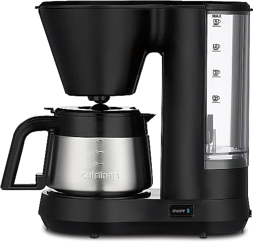 Cuisinart 5-Cup Coffee Maker with Stainless Steel Carafe, Coffee Machine with Removable Water Reservoir, Charcoal Water Filter, 30-Minute Keep Warm, and Brew Pause, DCC-5570NAS, Stainless Steel