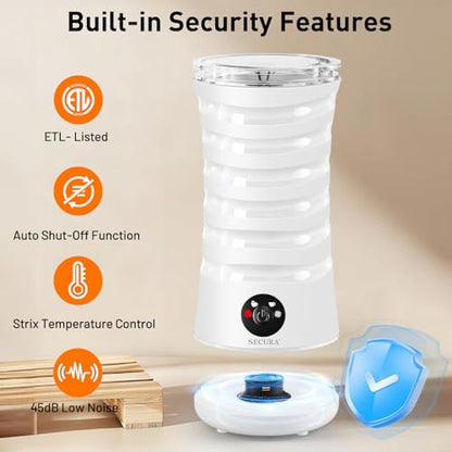 Secura Electric Milk Frother, Automatic Milk Steamer, 4-IN-1 Hot & Cold Foam Maker-8.4oz/240ml Milk Warmer for Latte, Cappuccinos, Macchiato with Silicone Spatula, Silent Operation & Shut-off