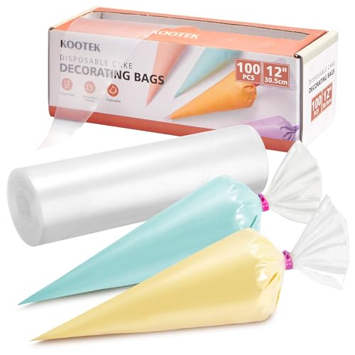 Kootek 12" Piping Bags (100Pcs), Disposable Pastry Bags Anti Burst Icing Frosting Bag Thick Cake Decorating Bags for Cookie, Cupcake, Candy, Baking Supplies Tools