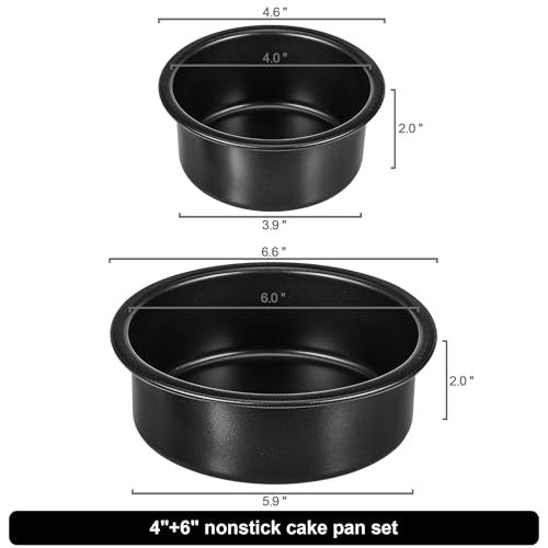 AWTBDP 4-Inch & 6-Inch Cake Pan Set, Set of 2, Round Baking Pan, Carbon Steel Birthday Wedding Metal Layer Cake Pans, Non Toxic Coating, Straight Side, Easy Clean Easy Release, 2 Inch Deep