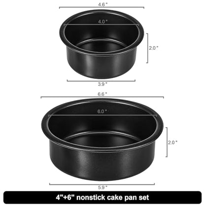 AWTBDP 4-Inch & 6-Inch Cake Pan Set, Set of 2, Round Baking Pan, Carbon Steel Birthday Wedding Metal Layer Cake Pans, Non Toxic Coating, Straight Side, Easy Clean Easy Release, 2 Inch Deep