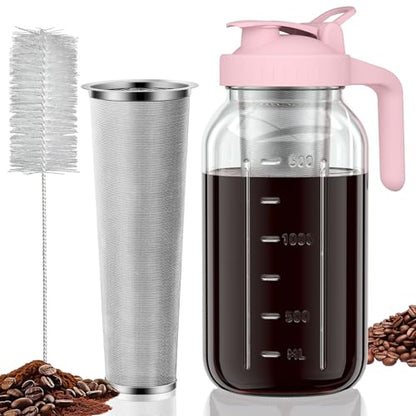 JunVpic Cold Brew Coffee Maker, 64 oz Glass Mason Jar Pitcher